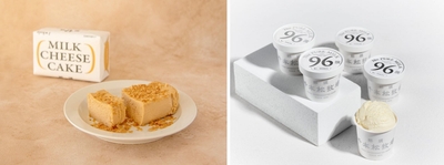 左から：牧場手づくりミルクチーズケーキ（キャラメル岩塩）、千本松牧場96撰アイスクリーム