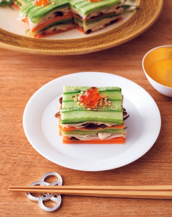 きゅうりと塩昆布の重ねマリネ