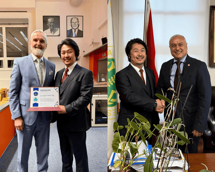 ミライズ代表・富田大介と、カレル大学医学部 Martin Oliverius 教授(左)、イスタンブール大学 Ugur Erdemir 教授(右)