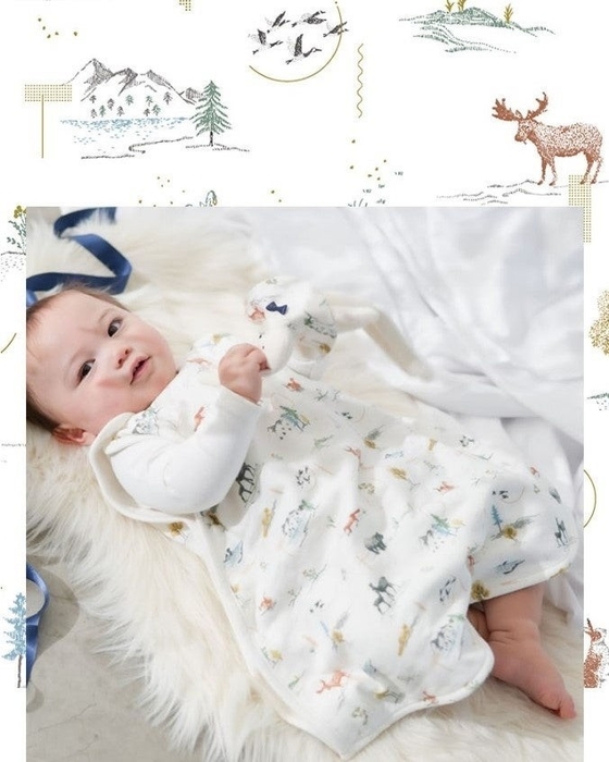 <森のおはなし>北アメリカの中央北部に広がる、森と湖の世界「Northwoods」。一年の半分は氷と雪に閉ざされる厳寒の地にもかかわらず、そこには、多くの動物たちが暮らしています。生命力に満ちた大自然とそこに暮らす動物たちの美しさに魅了され、この柄を描きました。