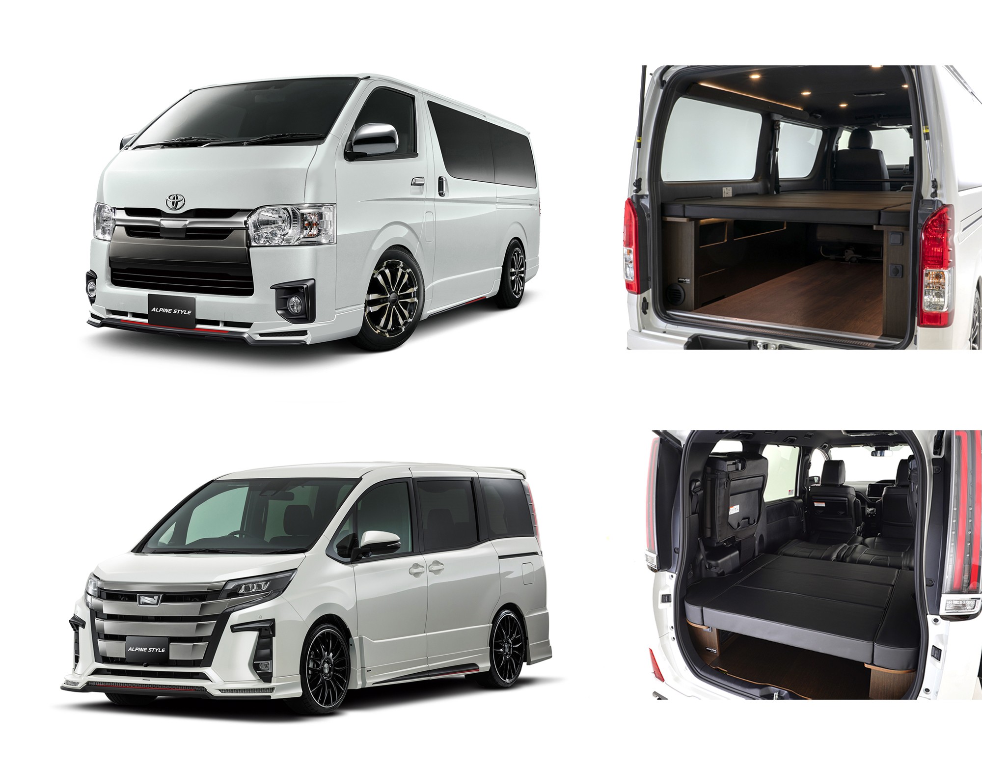 ミニカー5台セット ハイエース、ワゴンR、アベンシス、※ノア、※カムリ ALPINE×TOY-FACTORYがコラボレーションした、 車中泊も遊びも快適に