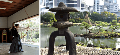 左：弓道の見学会（昨年度開催の様子）　　右：園内風景（11月下旬の様子）