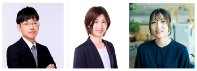 （左から）  防災事業部 海洋事業課 管理主任　諸原 慎之介、 防災事業部 海洋事業課 管理主任　畑 美菜代、  防災事業部 海洋事業課  紀藤 菜桜