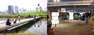 令和6年（2024年）に行われた「遠賀川水辺ピクニック」（左）と「遠賀川ナイトリバー」（右）の様子