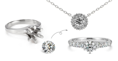 （1）店頭に並んでいるデザインから選ぶ。例：婚約指輪を普段使いしやすいネックレスや指輪に