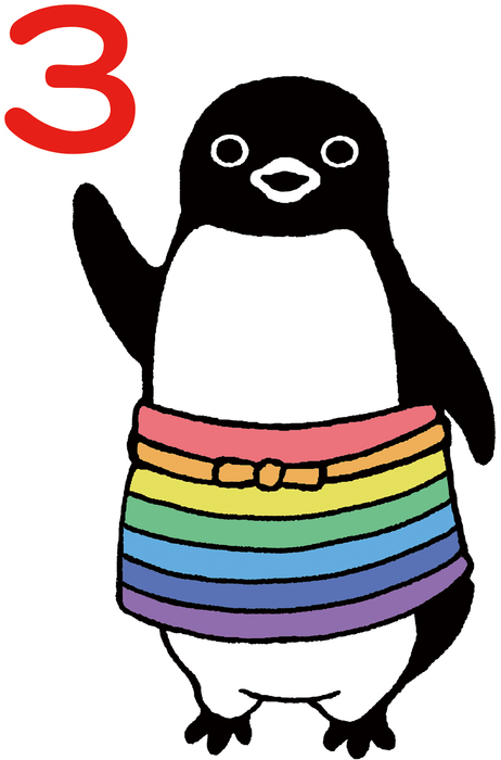 虹のエプロンのペンギン