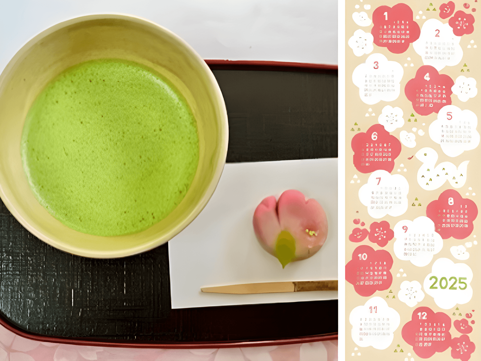 抹茶と上生菓子のセット~巳年カレンダー手ぬぐい付き~(イメージ)