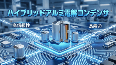 図. ハイブリッドアルミ電解コンデンサの製品画像