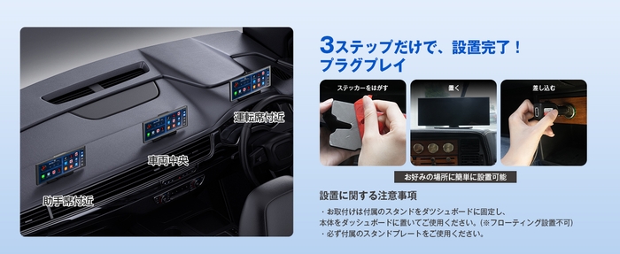 貼って固定して電源を入れるだけ!3ステップで簡単に設置が完了!