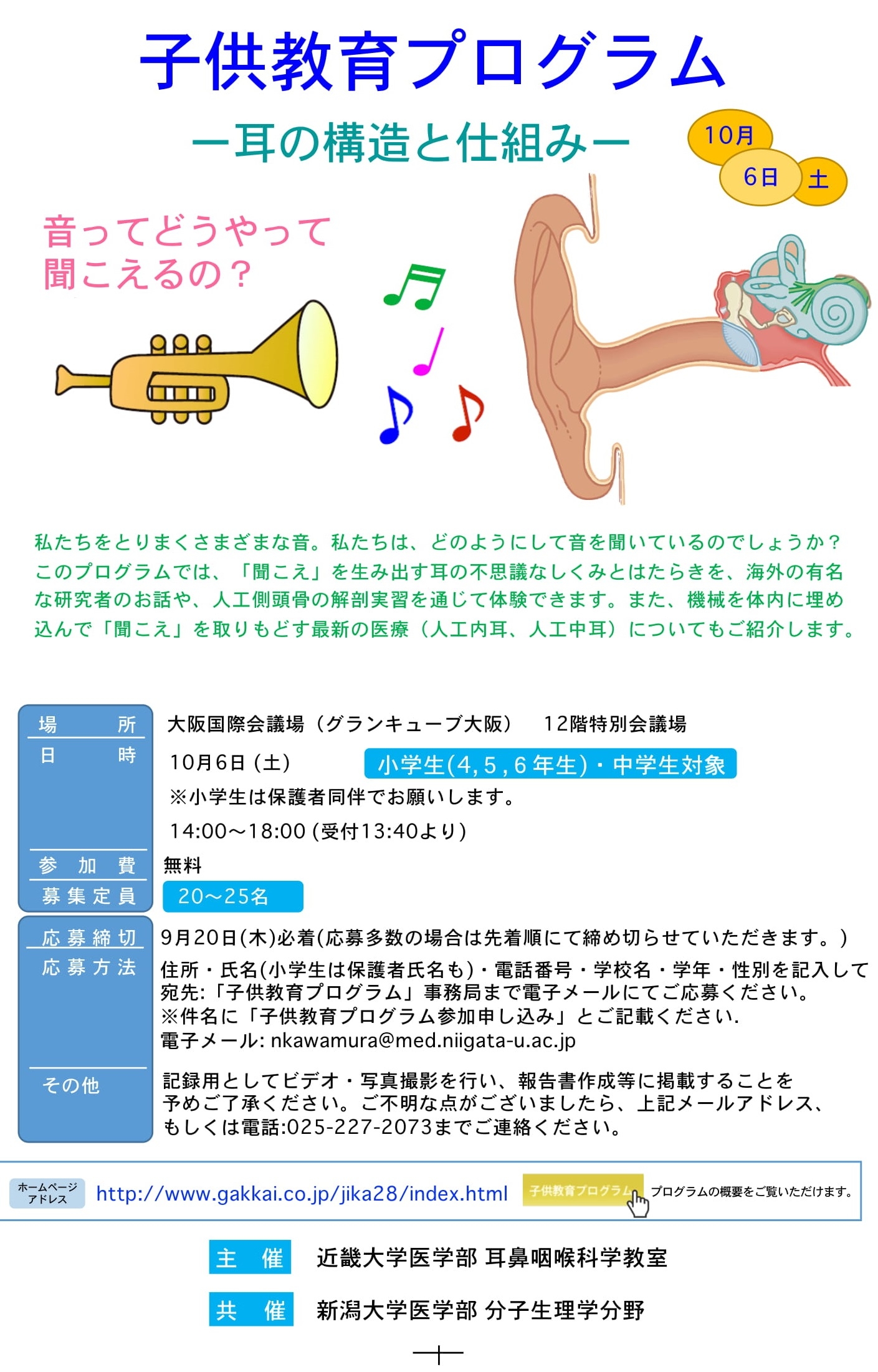 「子供教育プログラムー耳の構造と仕組みー」開催　音がどのようにして聞こえるのか人工骨解剖実習で学ぼう！
