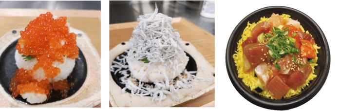 いくら・しらすをふんだんに使用したぶっかけおにぎり、海鮮ゆっけ丼の限定販売