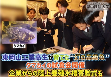 【岡山理科大学】東岡山工業高生が育てた“幻の高級魚”タマカイの試食会開催