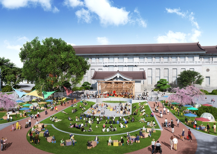 本館前庭リニューアルのイメージ図 (2)「博物館でお花見を」の様子