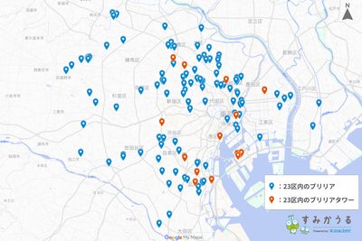 図1：23区内のブリリア、ブリリアタワー所在地（2026年3月 マンションナビ調べ）