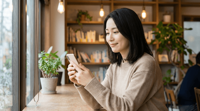 悩んでいる人がスマホで記事を見て安心している様子(2)