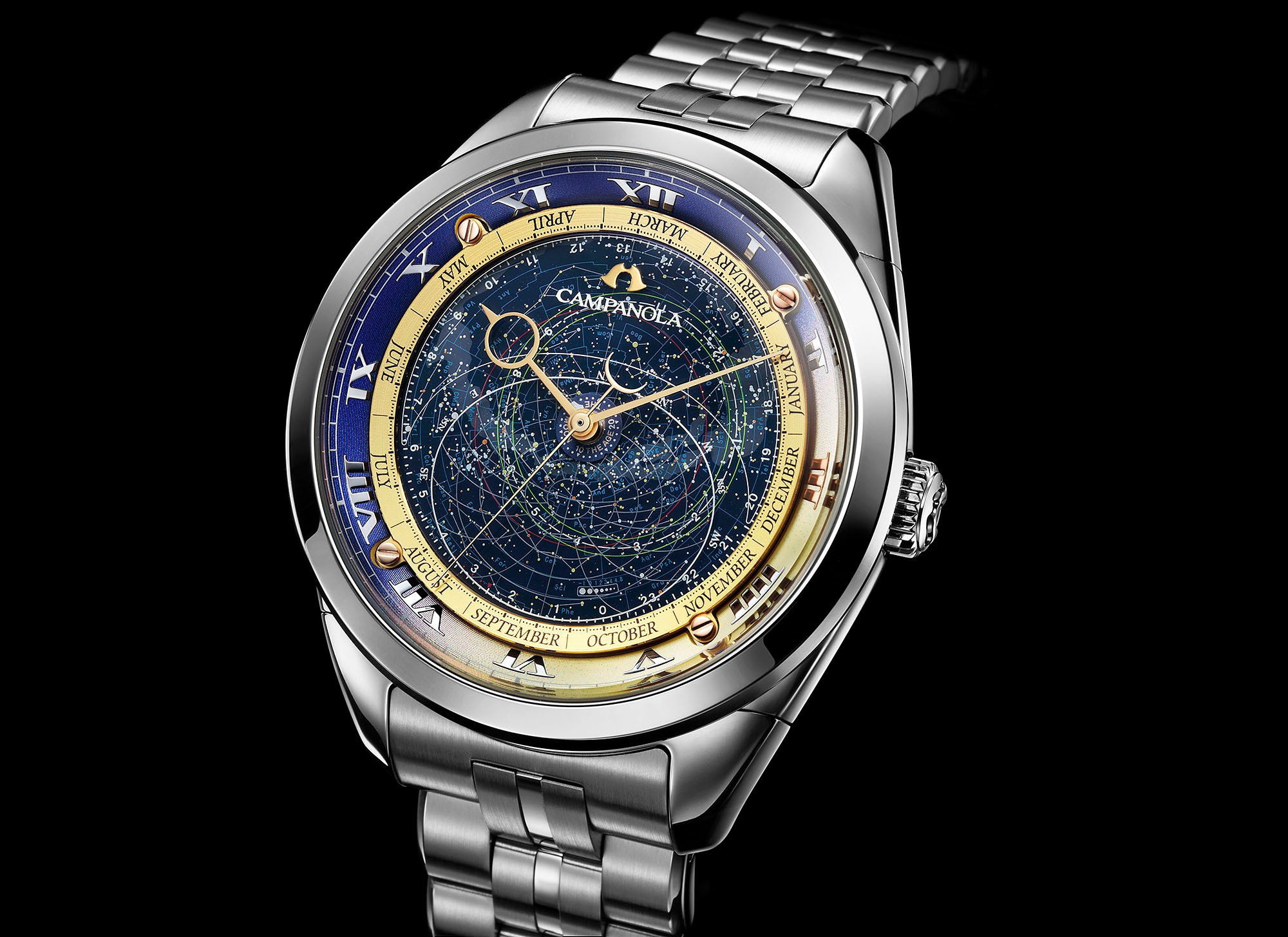 斜めにグラデーションを描く文字盤