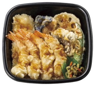 エビ4尾/イカ/カレイ/野菜3種 上・海鮮天丼 769円(税込830円)