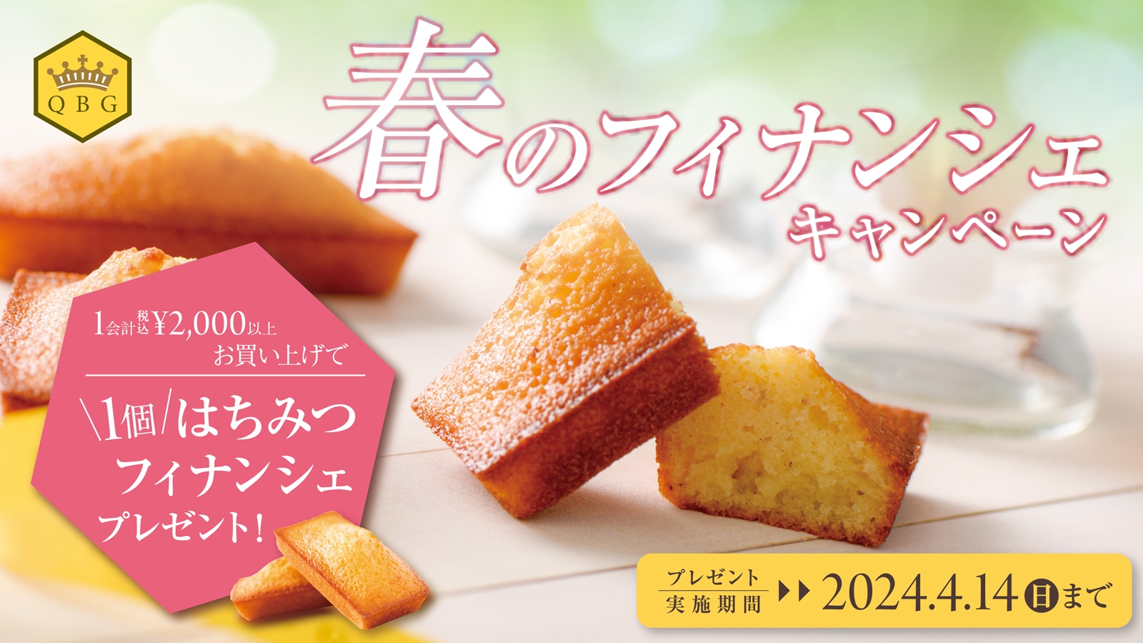 「はちみつフィナンシェ」もれなく1個もらえる♪ 春のフィナンシェキャンペーン開催! 3月18日(月)〜4月14日(日)【パティスリーQBG / QBGレディベア】