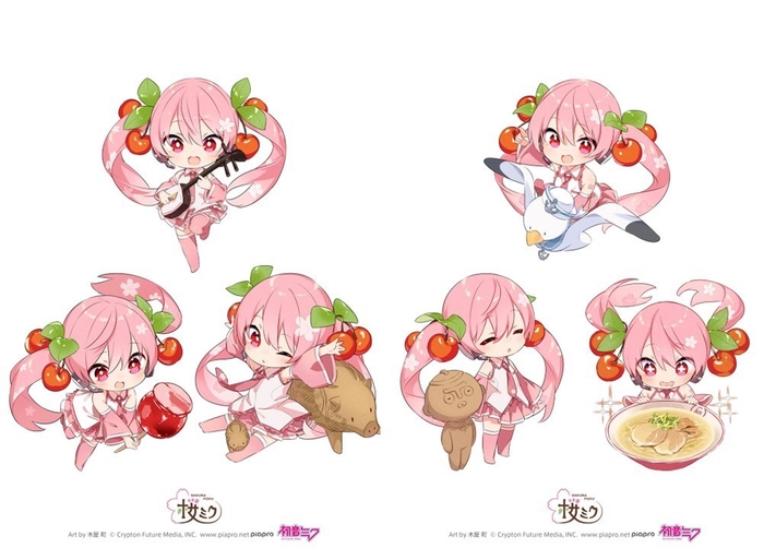 デフォルメイラスト(弘前:津軽三味線・猪型土製品・りんご飴、函館:かもめの水平さん、縄文中空土偶、塩ラーメン) Art by 木屋 町 (C)CFM