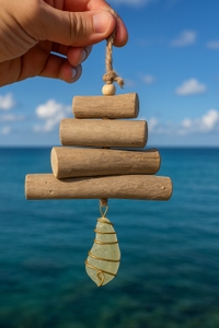 ▲淡路島の海岸に打ち上げられた流木を使ったオーナメント