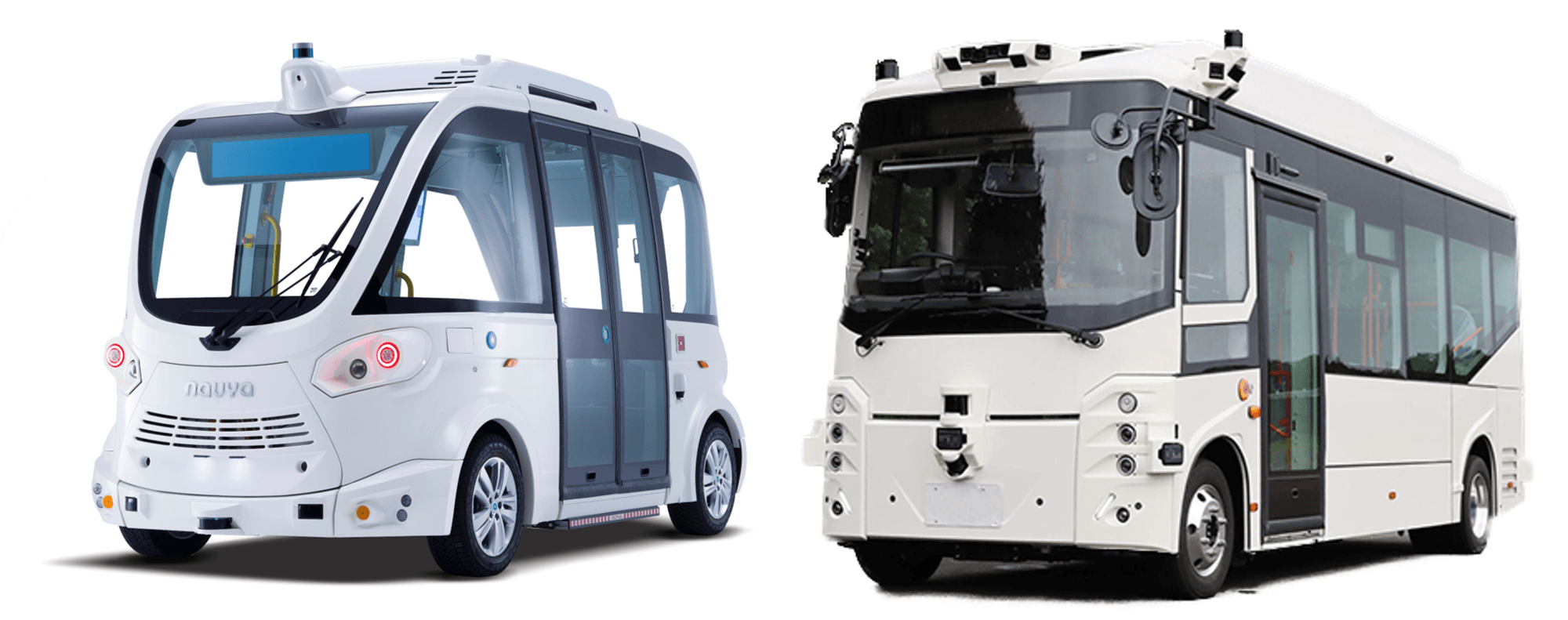 Navya Mobility製 EVO(左) ティアフォー製 Minibus 2.0(右)