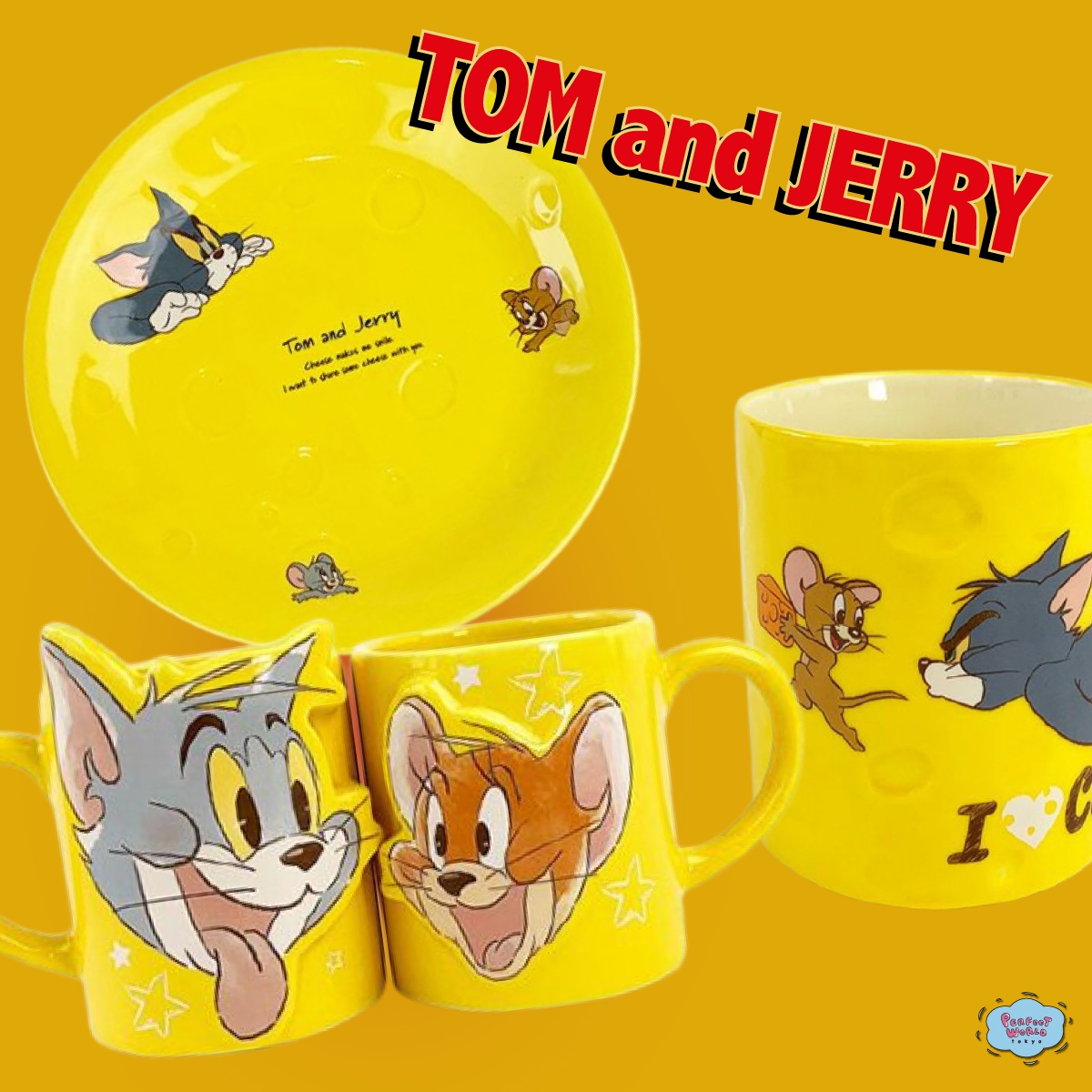 ビタミンカラーのイエローで食欲増進?チーズ仕様のデザインがかわいいトムとジェリーのプレート&マグカップ