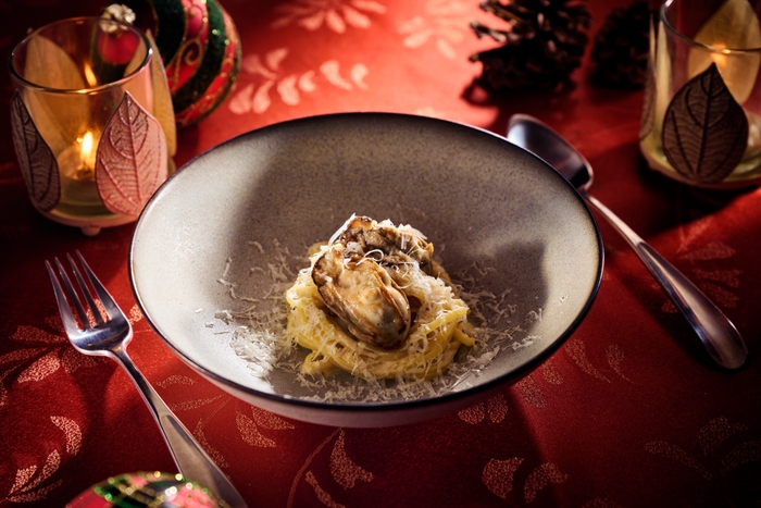 ▲ポルチーニ茸のクリームパスタ 坂越産牡蠣のソテー添え