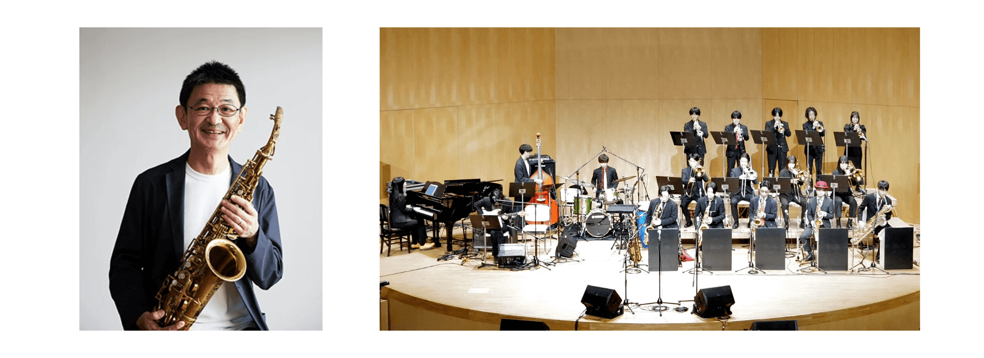 左から池田篤、NEWTIDE & GEMSTONES JAZZ ORCHESTRA(ビッグバンド)