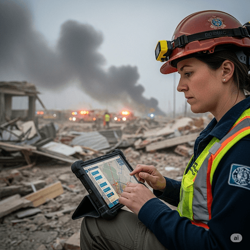 災害現場でタブレット対応A