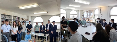 （左）学生とアクア株式会社の社員、（右）キックオフミーティングの様子