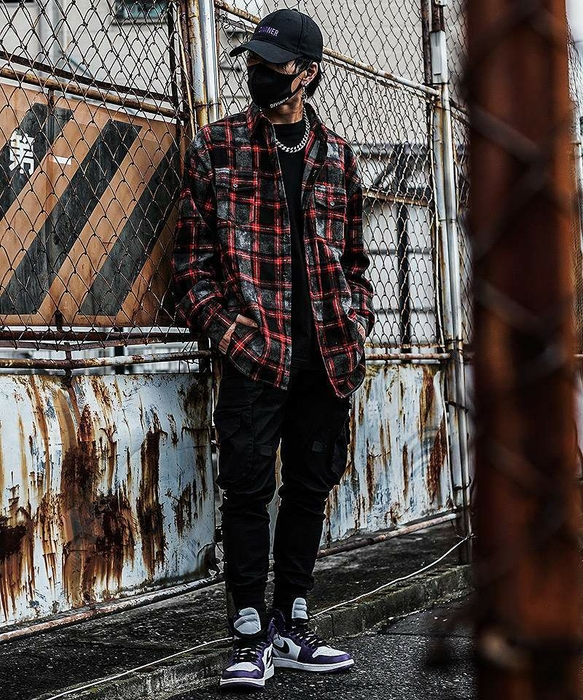 Pasting Logo Plaid Shirt(レッド)