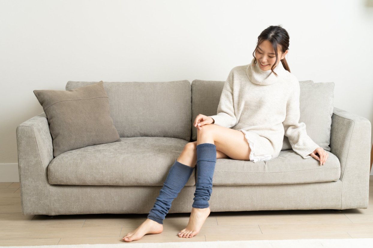 脚を包んで全身ぽかぽか 冬のおうち時間を快適に オーガニックコットン『レッグウォーマー』 ナチュラルかわいい選べる2色 きなり/デニム 2020年12月1日発売