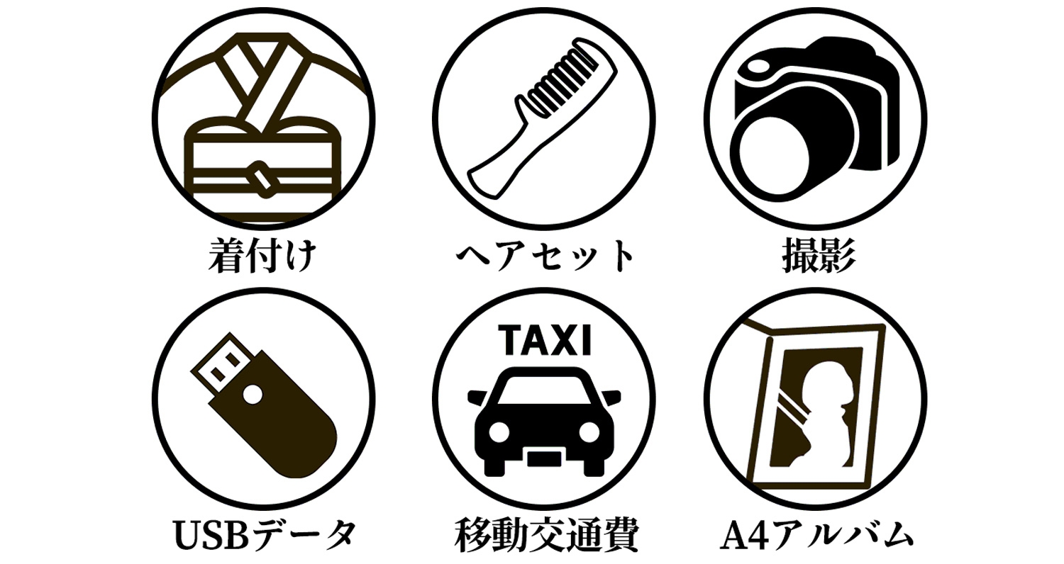 成人式紋付袴持込プラン(税込77,000円)セット内容