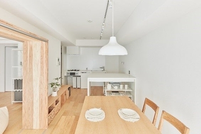 部屋をつなぐ囲いを壁に挿入することで一室空間にも個室として仕切ることも可能（物件名：グランドコート中野）