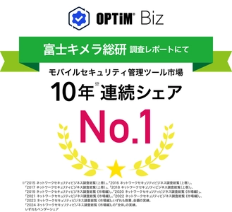 MDM・PC管理サービス「OPTiM Biz(Optimal Biz)」、 富士キメラ総研発刊の調査レポートにおいて、10年連続 国内モバイルセキュリティ管理ツール市場でシェアNo.1を達成
