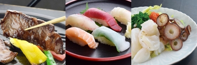 牛鉄板・握り寿司・たこポン酢