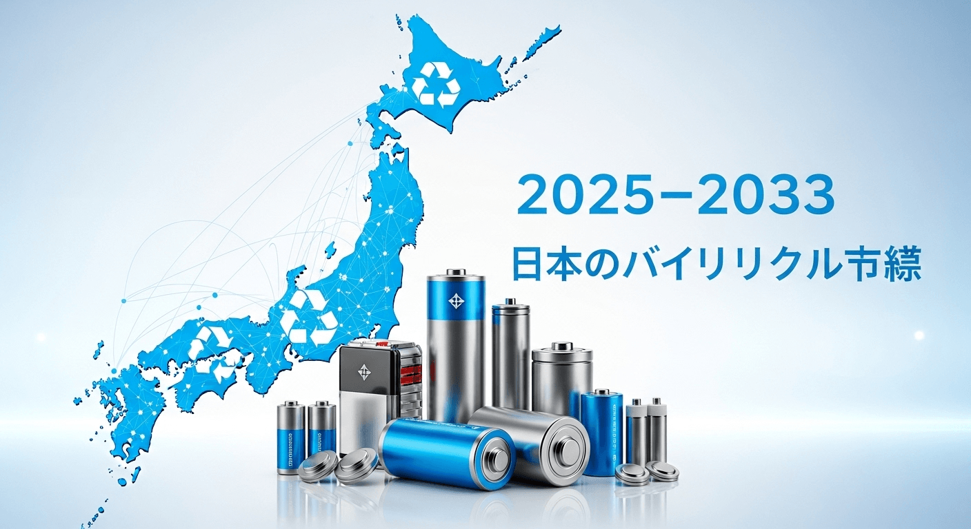 日本のバッテリーリサイクル市場は拡大が見込まれ、2033年までに USD 2,663.6 Million に達する見通し｜CAGR 10.62%