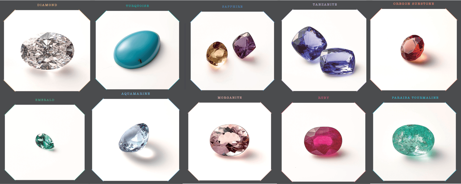 ダイヤモンド、ターコイズ、ルビーなど、14種類の宝石の個性を解説