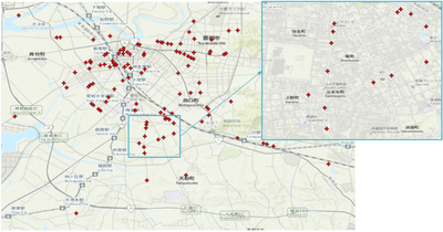 歩行者衝突警報情報を考慮した交通安全関数（統計モデル）により推定された歩行者事故危険地点（※3）