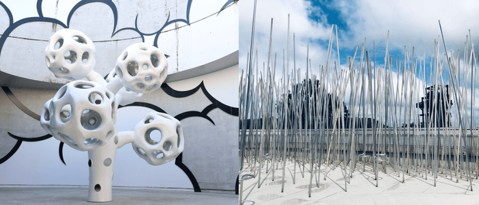 (左)「Heigh-Ho」/KOSUGE1-16(右)「MUSEUM-STAIRS/ROOF OF NEEDLES&PINS」/アコンチスタジオ