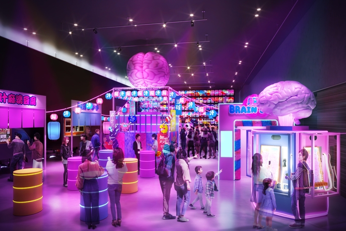 巨大な脳みそが鎮座するやぐらを中心にLEDやネオンの光で、脳汁を表現した異世界空間が広がります。