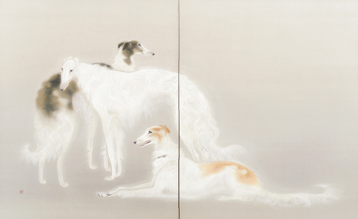 山口華楊「洋犬図」 1937年(昭和12)第1回新文展 東京国立近代美術館蔵