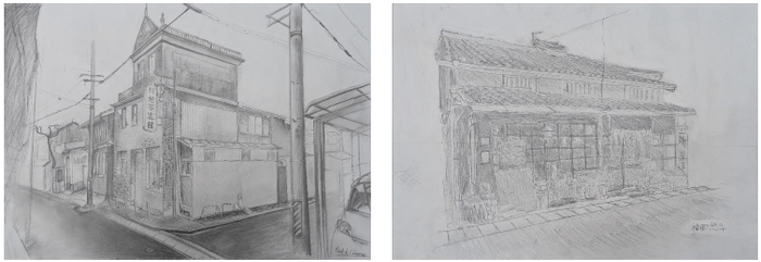 <2年生>歩いて気になった旧市街地建物のデッサン(1年時制作)