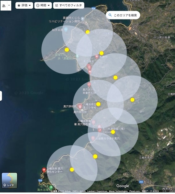 真穴地区基地局配置場所/電波到達イメージ