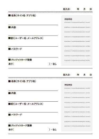 付録「パスワード整理ノート」中ページ