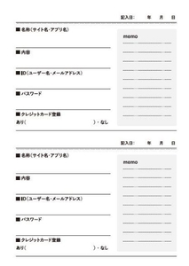 付録「パスワード整理ノート」中ページ