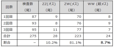 表3 ロシアチョウザメの雌性発生群の遺伝型の割合