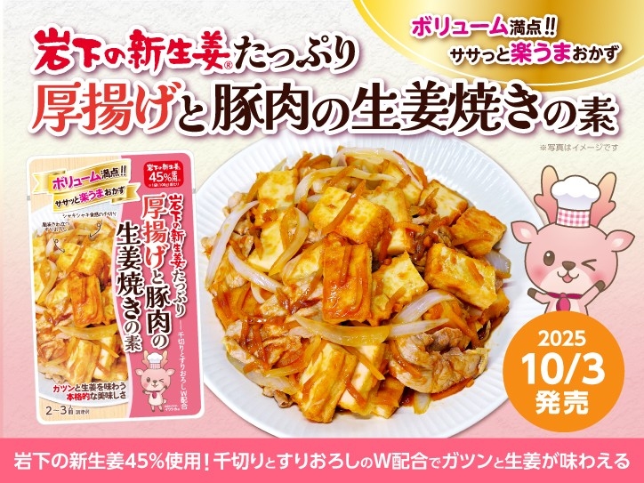 新商品「岩下の新生姜たっぷり 厚揚げと豚肉の生姜焼きの素」