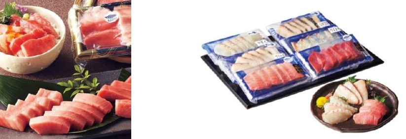 近大マグロ お刺身・丼の具セット(左)、アーマリン近大お刺身セット(右)