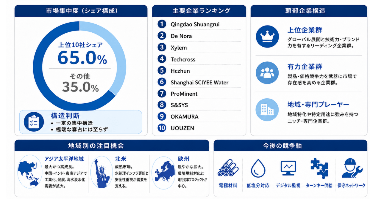電気塩素消毒システム市場規模マップ＋シェア＋フレームワーク